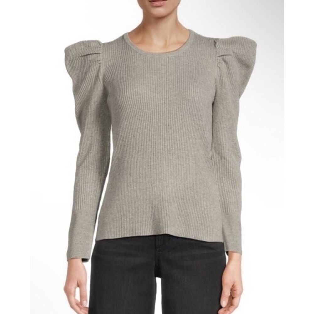 JOES JEANS Puff Shoulder Women's Gray Sleeve Ribbed Top Size XS $148 NWOT